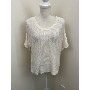 H&M Off White Short Sleeve Semi Sheer Sweater Size Large